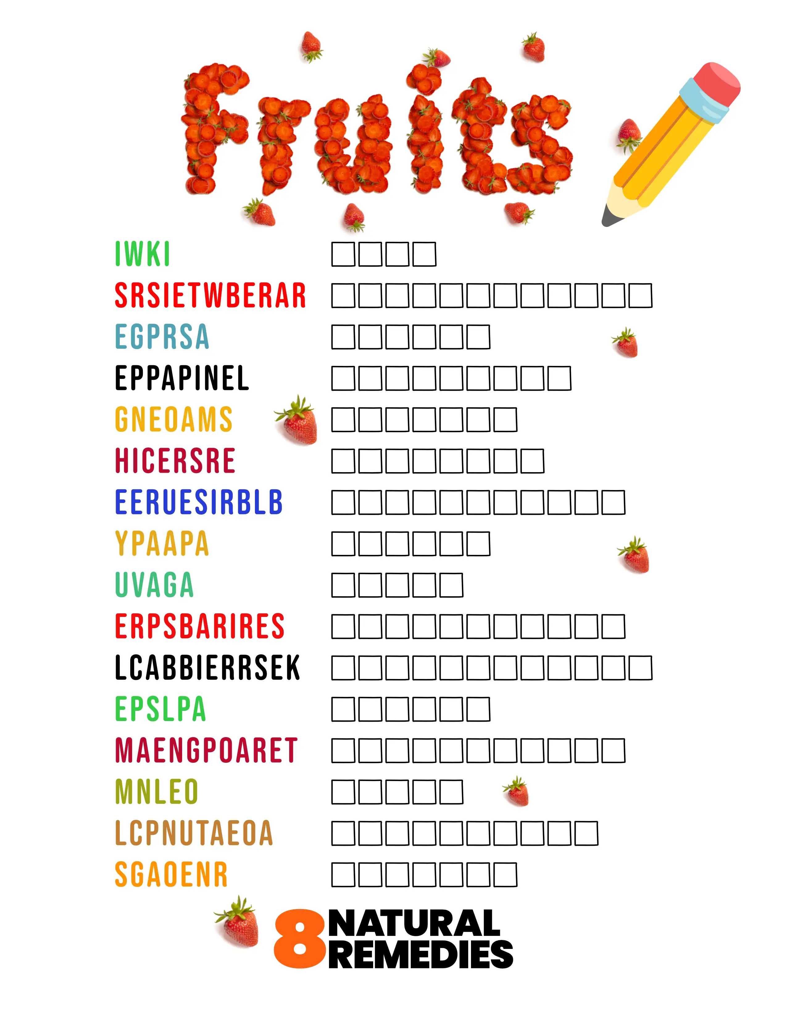 Fruits Word Scramble Puzzle