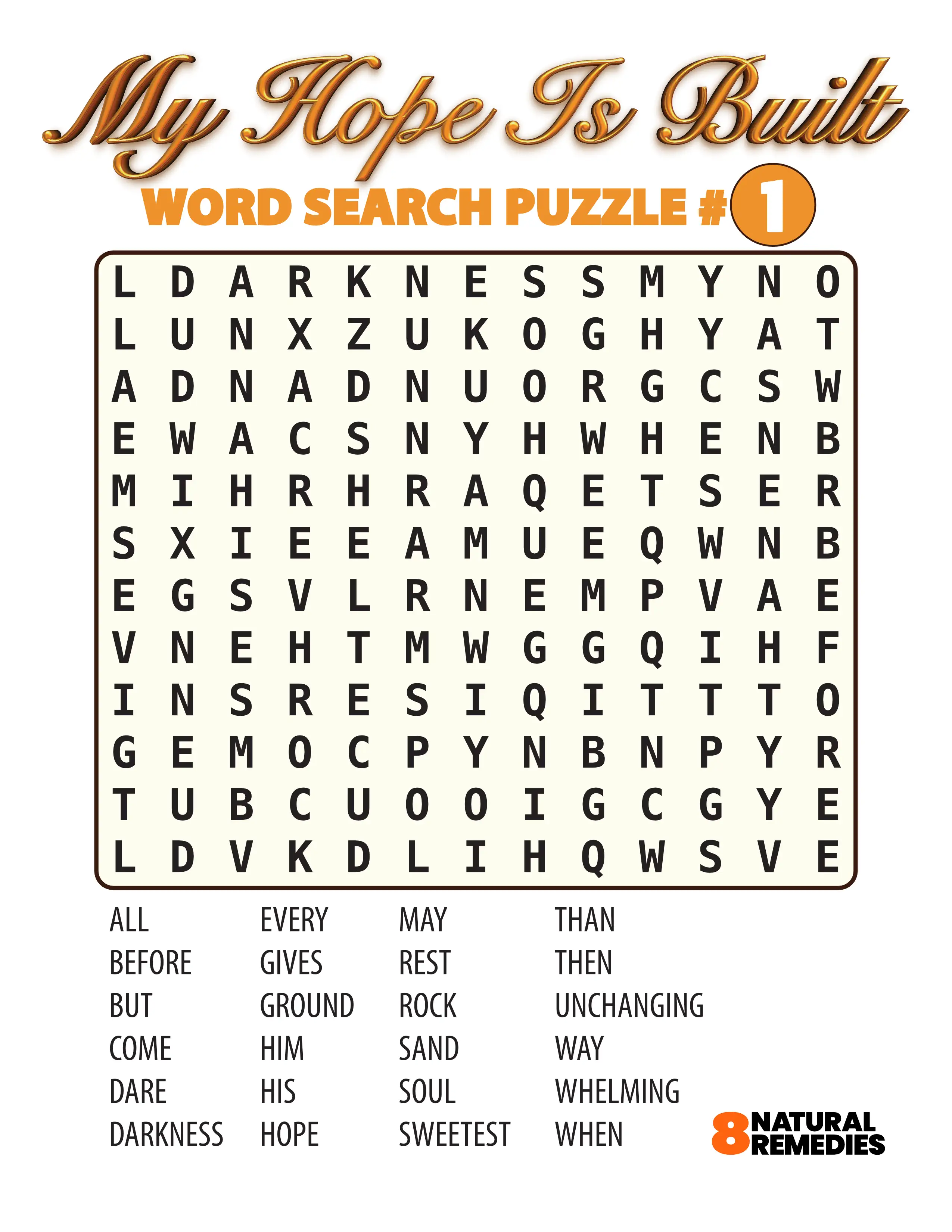 My Hope is Built Hymn Word Search Puzzle